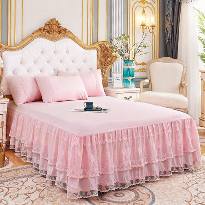 Double Layer Ruffled Lace Bed Skirt for Queen Size Bed - 17 Inch Drop, Dust Ruffle Bedskirts, Wrinkle & Fade Resistant