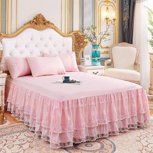 Double Layer Ruffled Lace Bed Skirt for Queen Size Bed - 17 Inch Drop, Dust Ruffle Bedskirts, Wrinkle & Fade Resistant