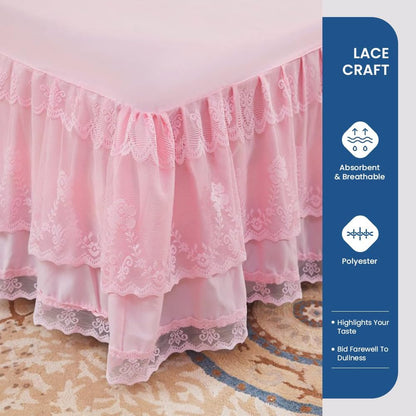 Double Layer Ruffled Lace Bed Skirt for Queen Size Bed - 17 Inch Drop, Dust Ruffle Bedskirts, Wrinkle & Fade Resistant