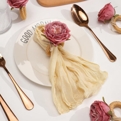 Flower Napkin Rings Set of 12 | Rustic Rose Tulip Napkins Holder | Spring Napkin Rings & Flower Stem Napkins Holder for Mother's Day Birthday Wedding Dinners Parties Table Decoration (Pink White)