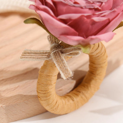 Flower Napkin Rings Set of 12 | Rustic Rose Tulip Napkins Holder | Spring Napkin Rings & Flower Stem Napkins Holder for Mother's Day Birthday Wedding Dinners Parties Table Decoration (Pink White)