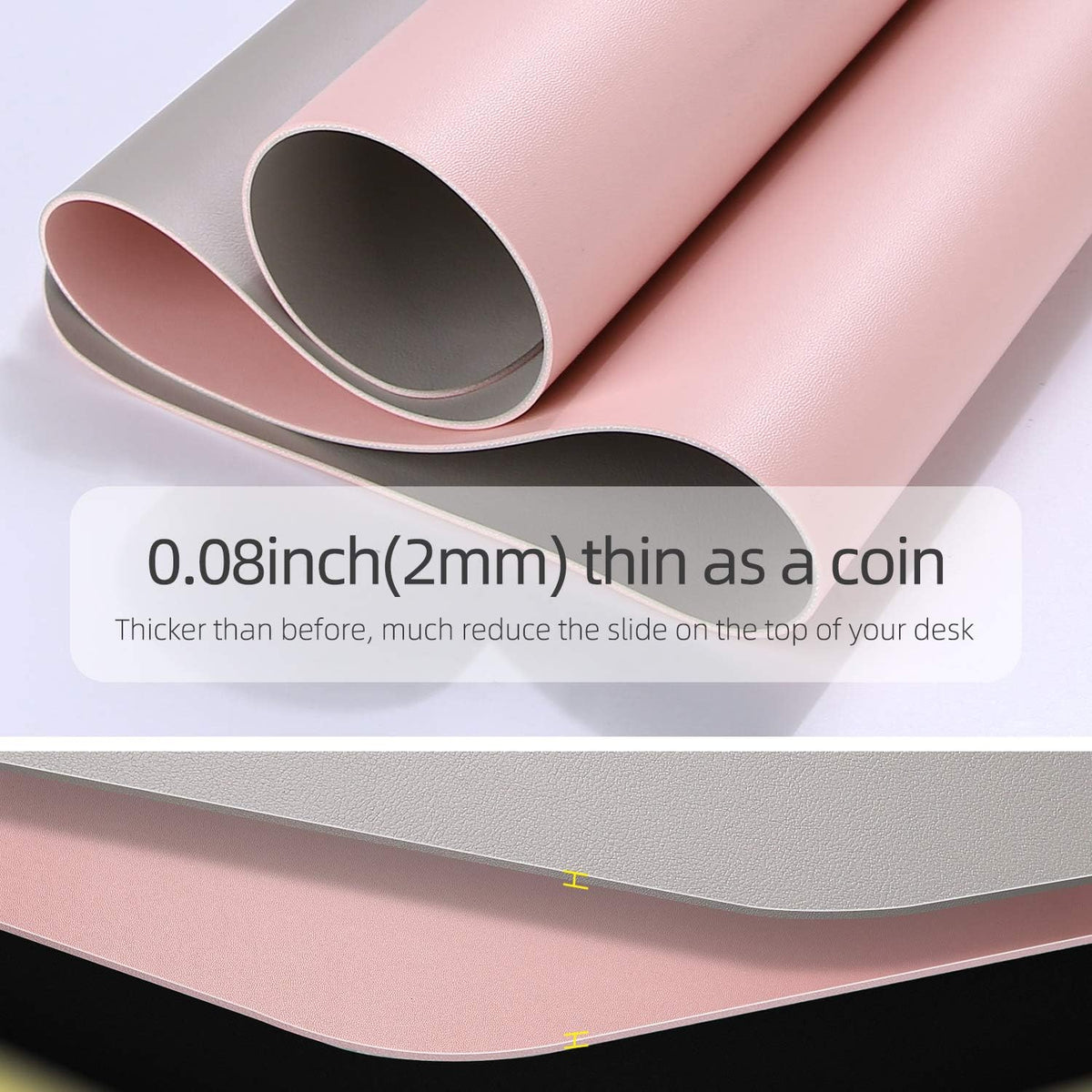 Dual-Sided Desk Pad Protector, Desk Mat with Non-Slip - Waterproof PU Leather Office Desk Blotter for Mouse, Keyboard, Writing,31.5" x 15.7",Pink