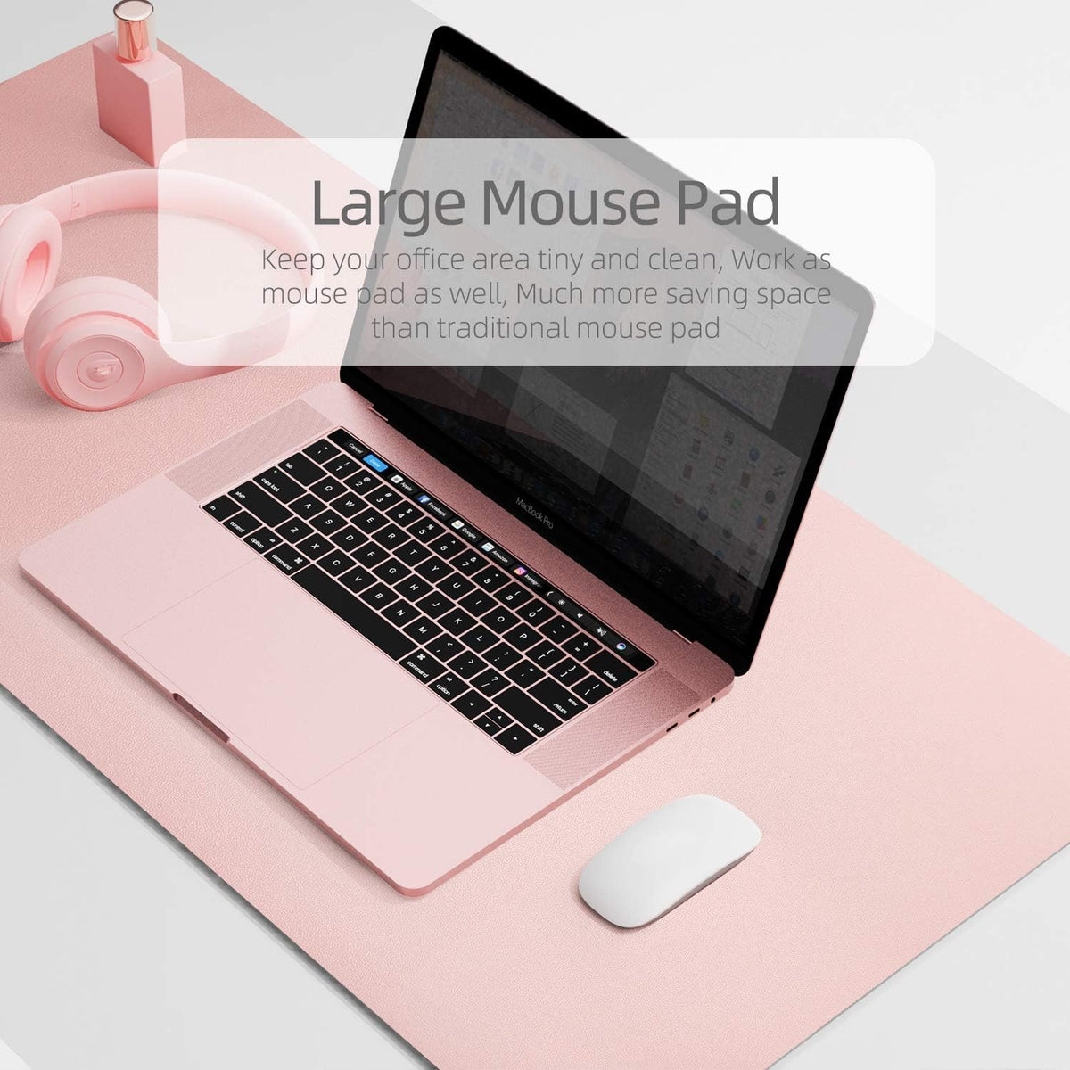 Dual-Sided Desk Pad Protector, Desk Mat with Non-Slip - Waterproof PU Leather Office Desk Blotter for Mouse, Keyboard, Writing,31.5" x 15.7",Pink
