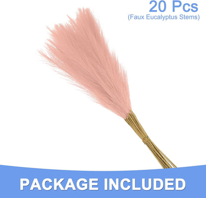 Pampas Artificial Grass - 20 Pack Fake Faux Pampas Grass Fits for Wedding Decorate DIY Crafts - Polyester Artificial Grass - (21", Pink)