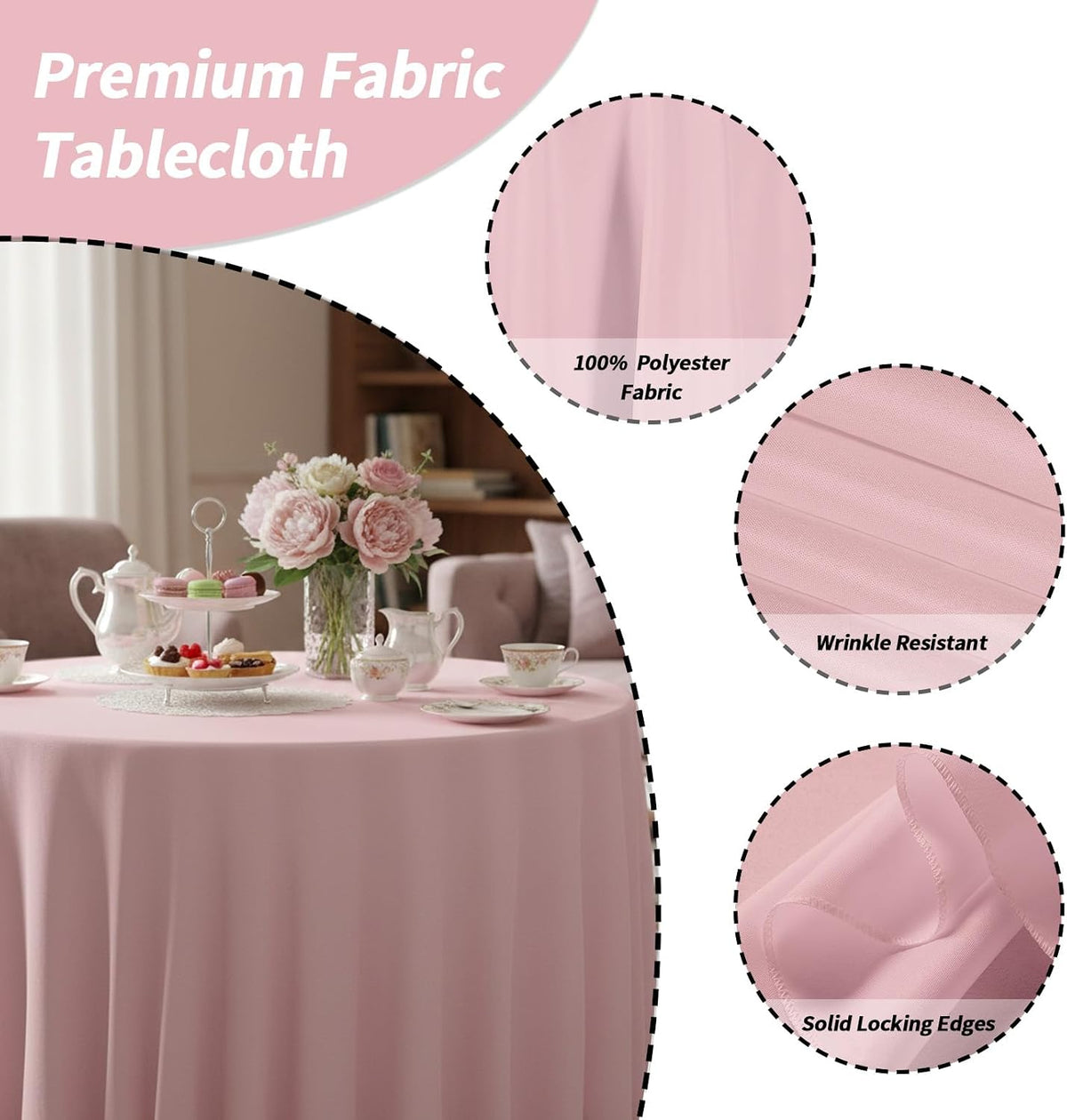 6 Pack 120 Inch Tablecloths Round Pink Table Cover