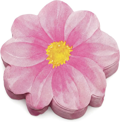 20 Pcs Flower Shaped Napkins Disposable Floral Paper Spring Decorative Tableware for Wedding Bridal Baby Shower Birthday Summer Dinner Party Decor Pink