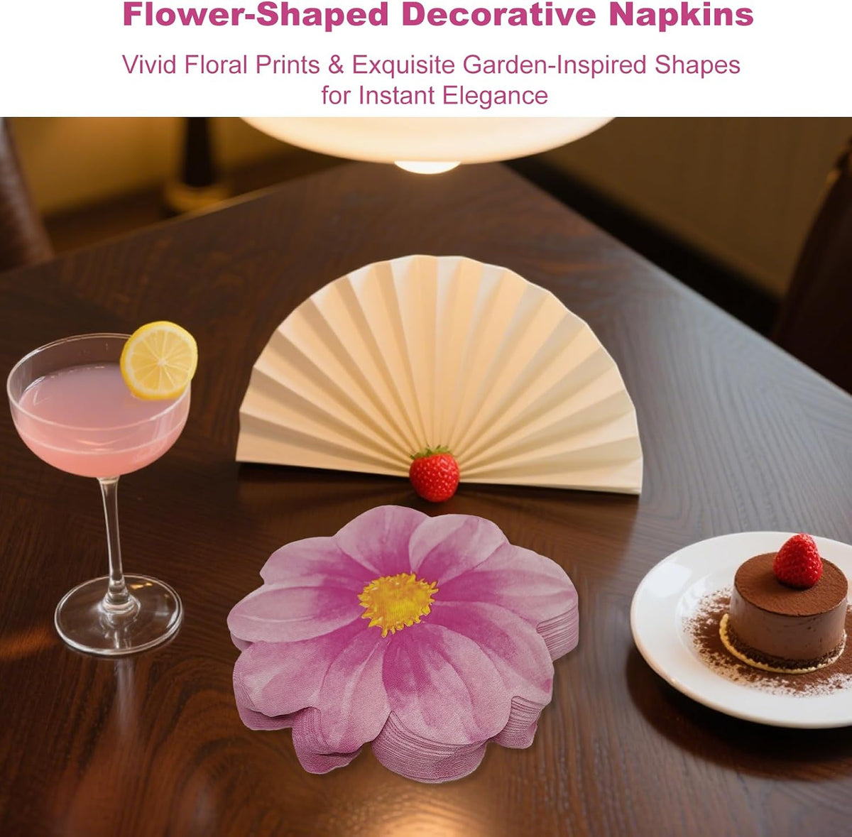 20 Pcs Flower Shaped Napkins Disposable Floral Paper Spring Decorative Tableware for Wedding Bridal Baby Shower Birthday Summer Dinner Party Decor Pink