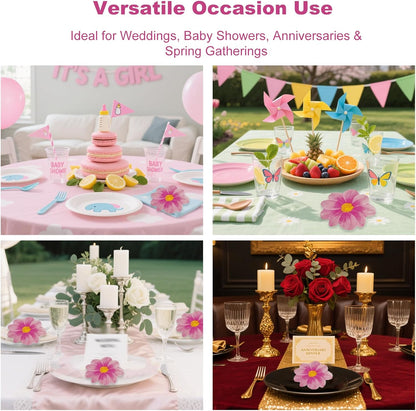 20 Pcs Flower Shaped Napkins Disposable Floral Paper Spring Decorative Tableware for Wedding Bridal Baby Shower Birthday Summer Dinner Party Decor Pink