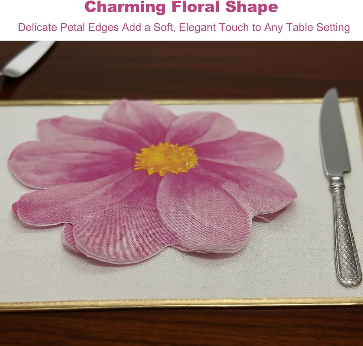 20 Pcs Flower Shaped Napkins Disposable Floral Paper Spring Decorative Tableware for Wedding Bridal Baby Shower Birthday Summer Dinner Party Decor Pink