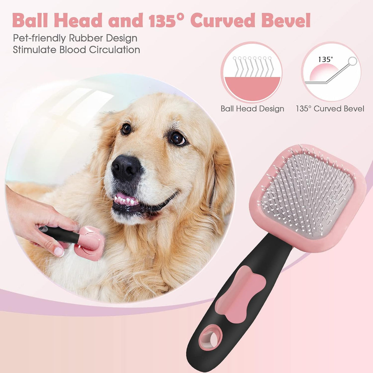 Slicker Brush, Dog Brush Gently Cleaning Pin Brush For Shedding Dog Hair Brush For Small Dogs Puppy Yorkie Poodle Rabbits Cats One Size Pink