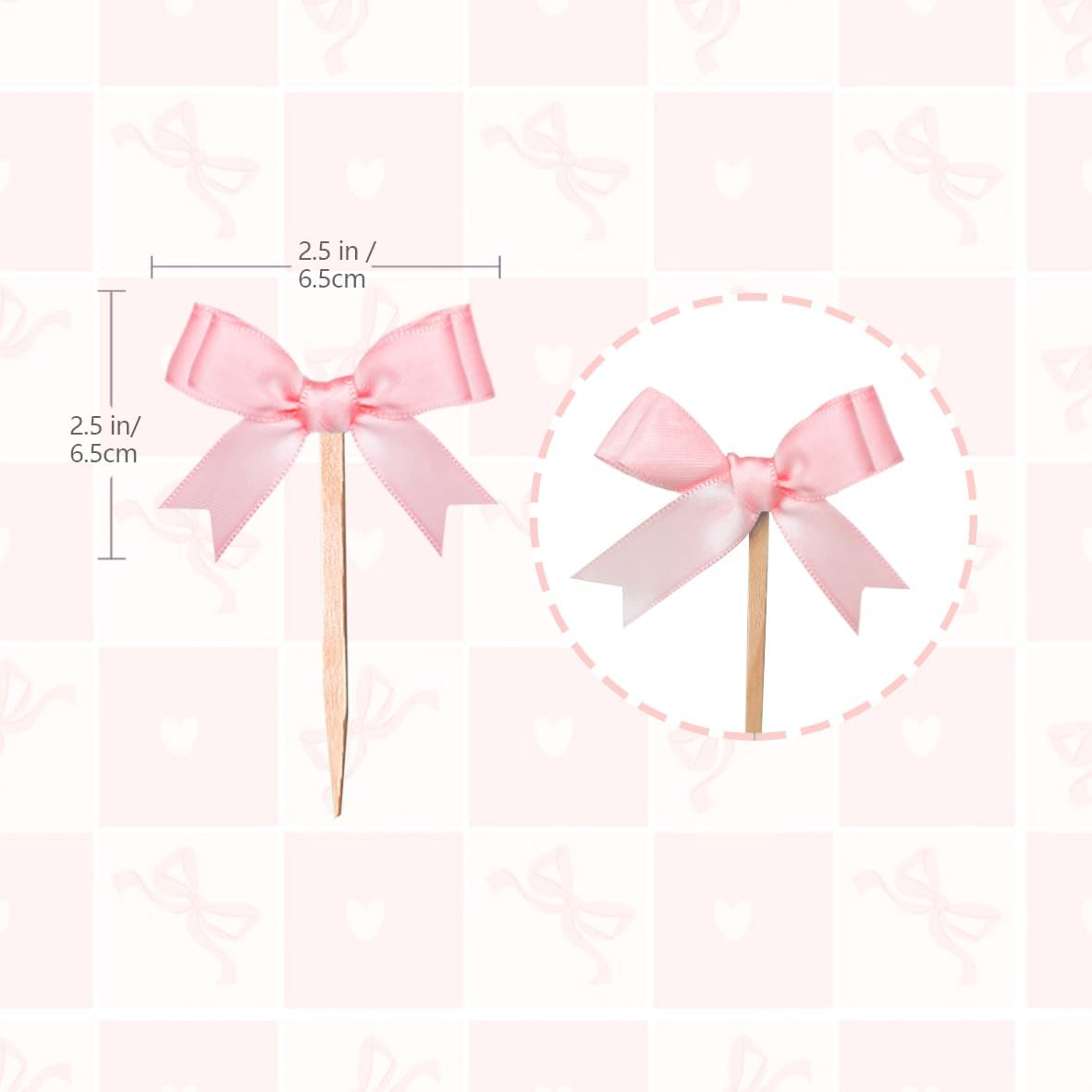 24Pcs Pink Bow Cupcake Toppers Bow Birthday Decorations