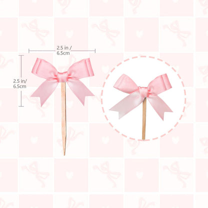 24Pcs Pink Bow Cupcake Toppers Bow Birthday Decorations