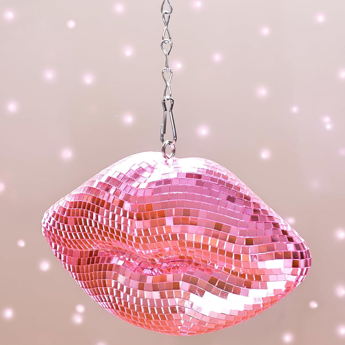 Pink Disco Lips, Hanging Disco Ball Decor 8''