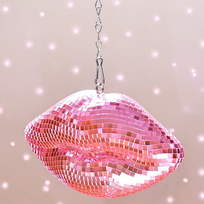 Pink Disco Lips, Hanging Disco Ball Decor 8''