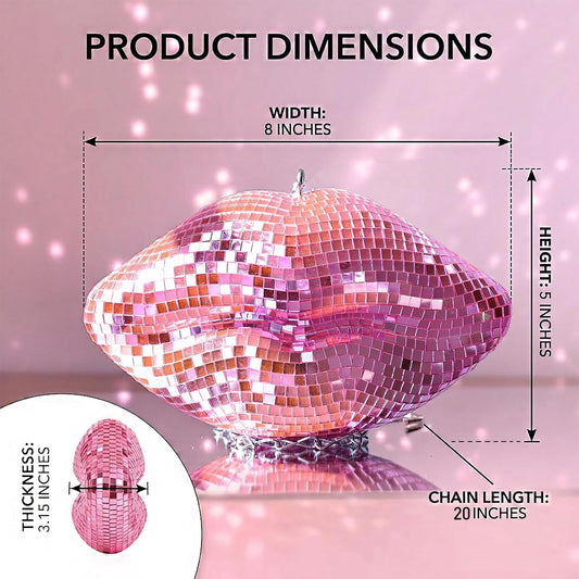 Pink Disco Lips, Hanging Disco Ball Decor 8''