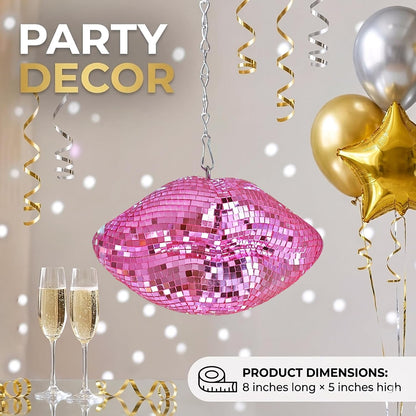 Pink Disco Lips, Hanging Disco Ball Decor 8''