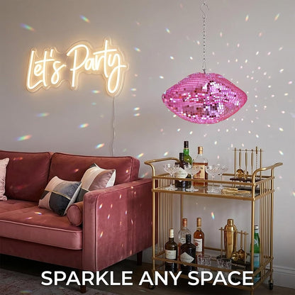Pink Disco Lips, Hanging Disco Ball Decor 8''