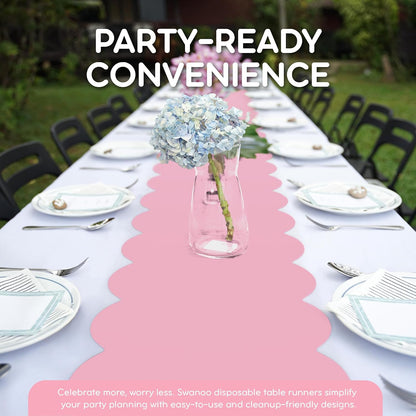 Light Pink Scallop Table Runner, Disposable Plastic, 5 Pack, 14x108in