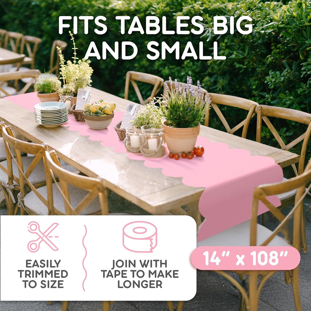 Light Pink Scallop Table Runner, Disposable Plastic, 5 Pack, 14x108in