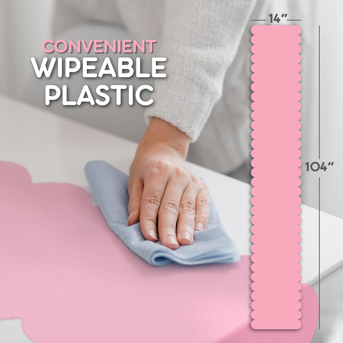 Light Pink Scallop Table Runner, Disposable Plastic, 5 Pack, 14x108in