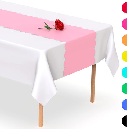 Light Pink Scallop Table Runner, Disposable Plastic, 5 Pack, 14x108in