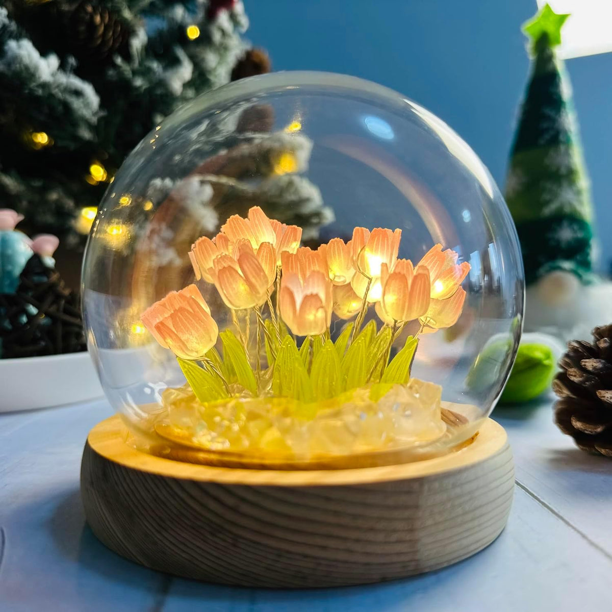 Mothers Day Gifts for Mom – Tulip Lamp with Glass Dome, 20 LED Flower Night Light, Gift for Mom from Daughter Son, Birthday Christmas Holiday Gifts for Women, Bedroom Desk Decor