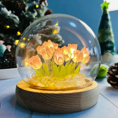 Mothers Day Gifts for Mom – Tulip Lamp with Glass Dome, 20 LED Flower Night Light, Gift for Mom from Daughter Son, Birthday Christmas Holiday Gifts for Women, Bedroom Desk Decor