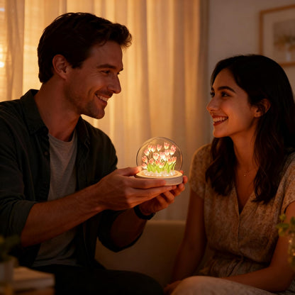 Mothers Day Gifts for Mom – Tulip Lamp with Glass Dome, 20 LED Flower Night Light, Gift for Mom from Daughter Son, Birthday Christmas Holiday Gifts for Women, Bedroom Desk Decor