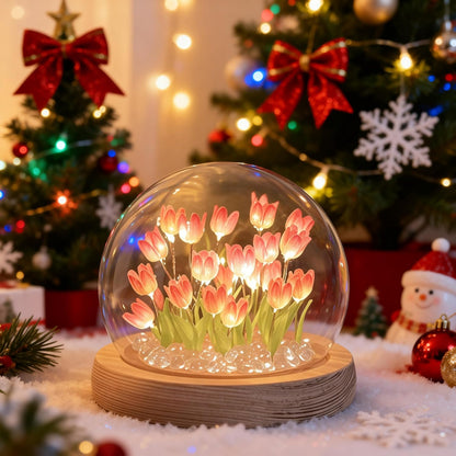 Mothers Day Gifts for Mom – Tulip Lamp with Glass Dome, 20 LED Flower Night Light, Gift for Mom from Daughter Son, Birthday Christmas Holiday Gifts for Women, Bedroom Desk Decor