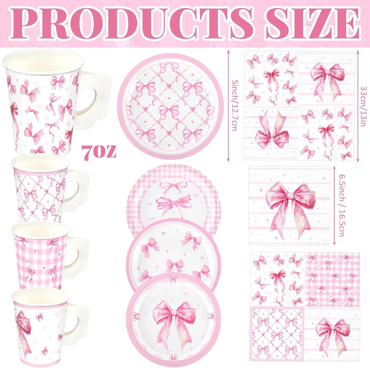 144 Pcs Pink Bow Party Supplies Kits Bachelorette Party Decorations Include Pink Paper Plates Napkins Cups Coquette Disposable Tableware Dinnerware for Girls Birthday Bridal Shower