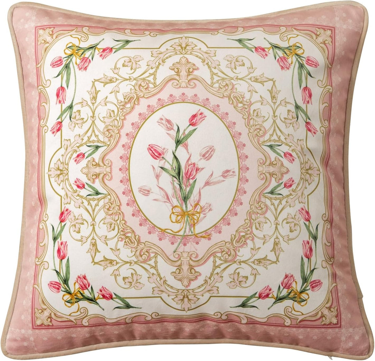 Vintage Pink Floral Pillow Cover 18x18, Tulip Garden