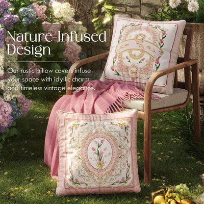 Vintage Pink Floral Pillow Cover 18x18, Tulip Garden