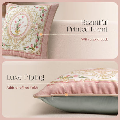 Vintage Pink Floral Pillow Cover 18x18, Tulip Garden