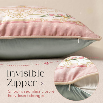 Vintage Pink Floral Pillow Cover 18x18, Tulip Garden