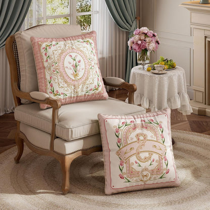 Vintage Pink Floral Pillow Cover 18x18, Tulip Garden