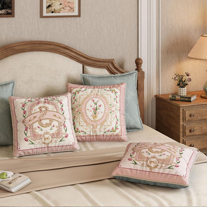 Vintage Pink Floral Pillow Cover 18x18, Tulip Garden