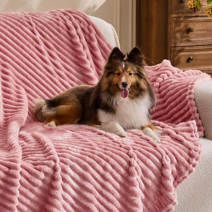 3D Ribbed Jacquard Pink Fleece Throw Blanket for Couch, 50x60 Inch