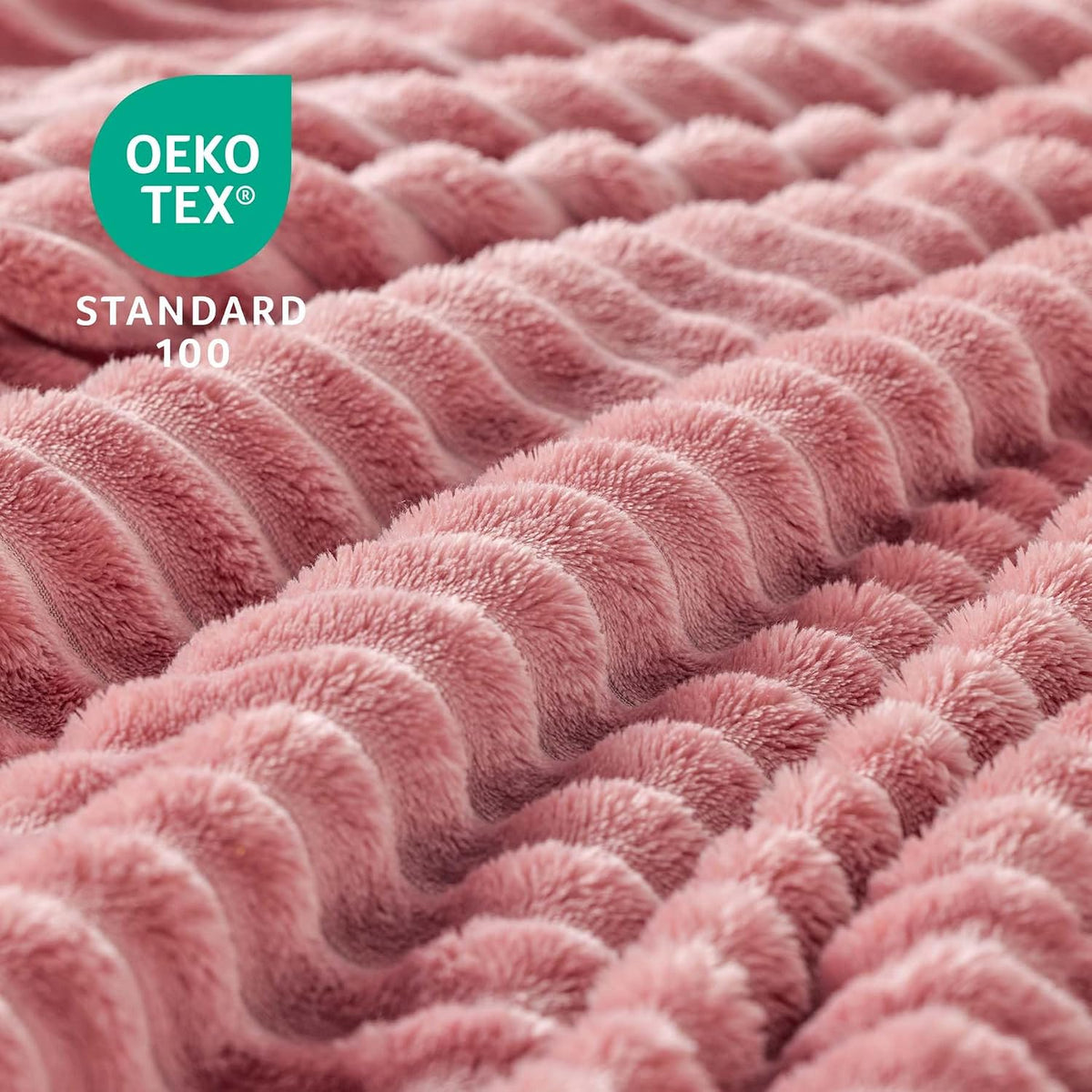 3D Ribbed Jacquard Pink Fleece Throw Blanket for Couch, 50x60 Inch