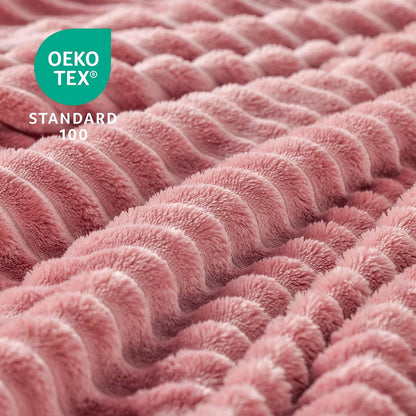 3D Ribbed Jacquard Pink Fleece Throw Blanket for Couch, 50x60 Inch