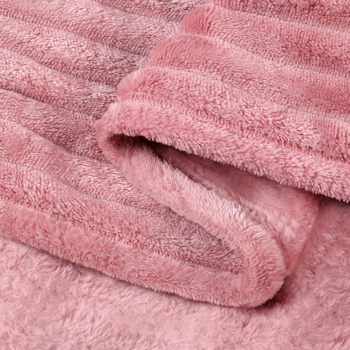 3D Ribbed Jacquard Pink Fleece Throw Blanket for Couch, 50x60 Inch