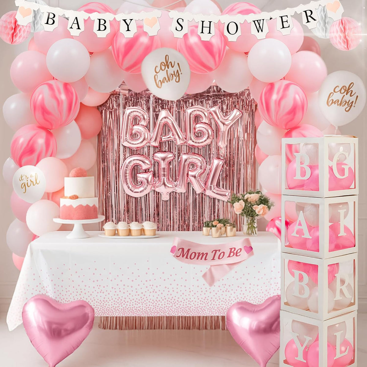Pink Baby Shower Decorations for Girl - All-in-One inclusive JUMBO Decor Set