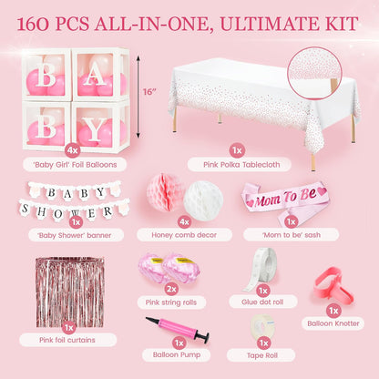 Pink Baby Shower Decorations for Girl - All-in-One inclusive JUMBO Decor Set