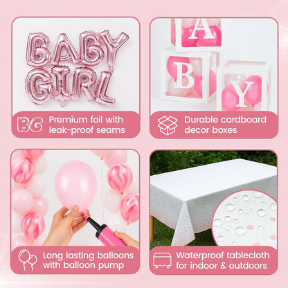 Pink Baby Shower Decorations for Girl - All-in-One inclusive JUMBO Decor Set