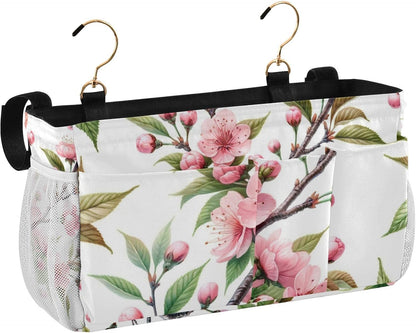 Pink Cherry Flowers Branch Bedside Caddy Bedside Organizer Bedside Storage Caddy College Dorm Bed Accessories