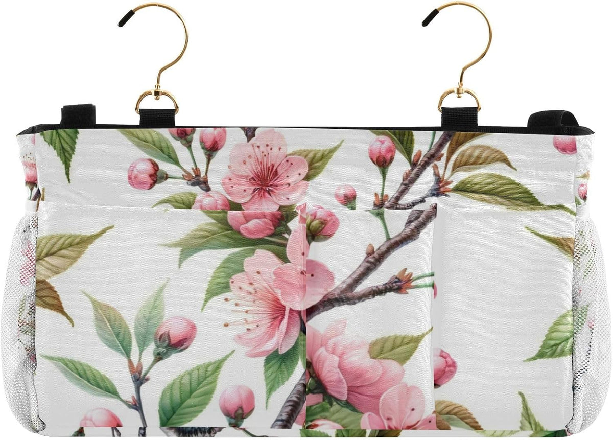Pink Cherry Flowers Branch Bedside Caddy Bedside Organizer Bedside Storage Caddy College Dorm Bed Accessories