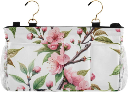 Pink Cherry Flowers Branch Bedside Caddy Bedside Organizer Bedside Storage Caddy College Dorm Bed Accessories