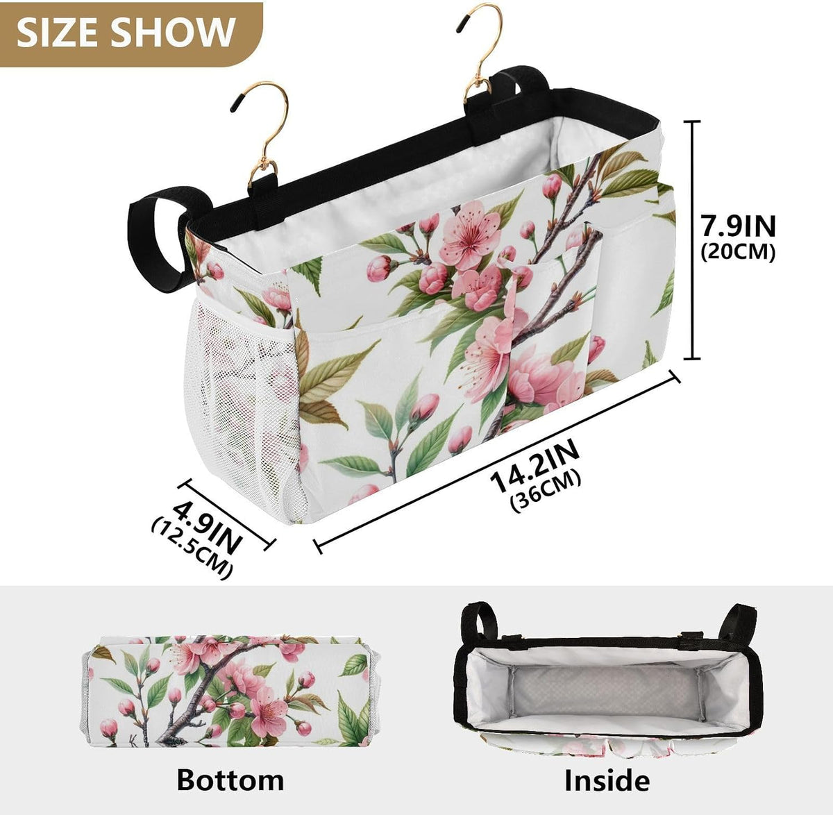 Pink Cherry Flowers Branch Bedside Caddy Bedside Organizer Bedside Storage Caddy College Dorm Bed Accessories