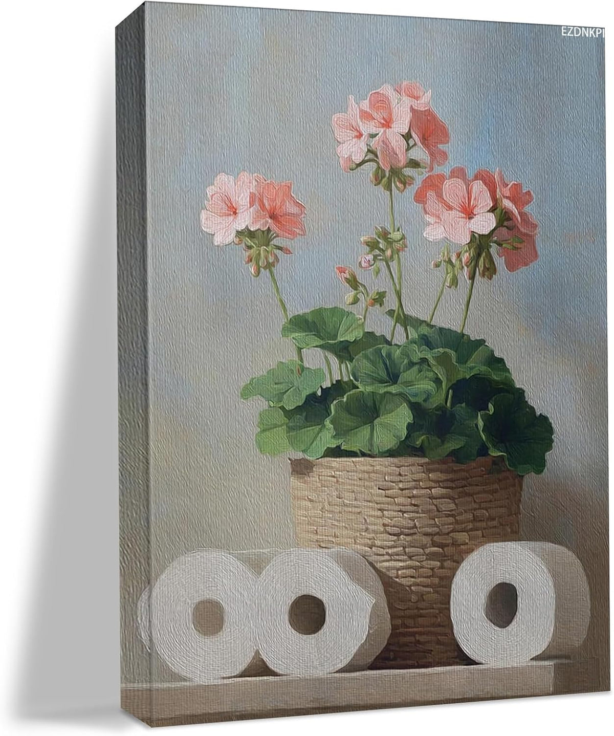 Spring Peach Flower Canvas Wall Art, Green Floral Home Decor, Abstract Aesthetic Art for Living Room, Bathroom, Bedroom, Frame Canvas 8x12 inch