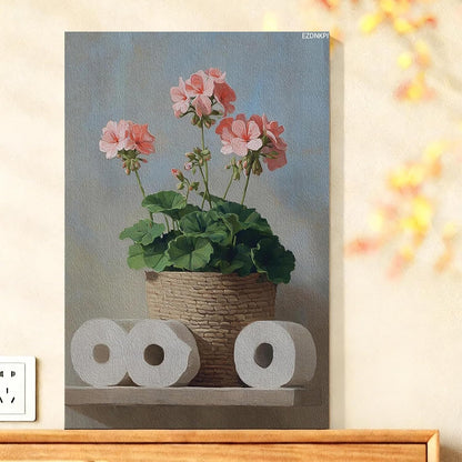Spring Peach Flower Canvas Wall Art, Green Floral Home Decor, Abstract Aesthetic Art for Living Room, Bathroom, Bedroom, Frame Canvas 8x12 inch