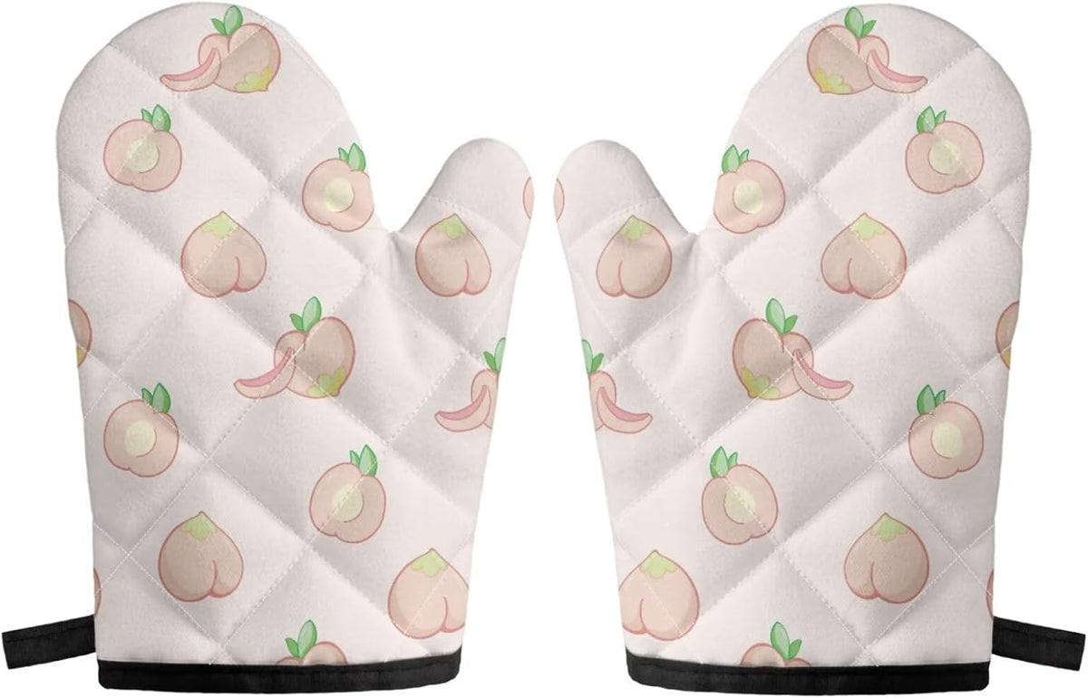Grip Soft Heat Resistance 2 Piece Pink Peach Oven Mitts Set for Cooking BBQ Quilted Inner Lining Skid Resistant Kitchen Oven Mittens